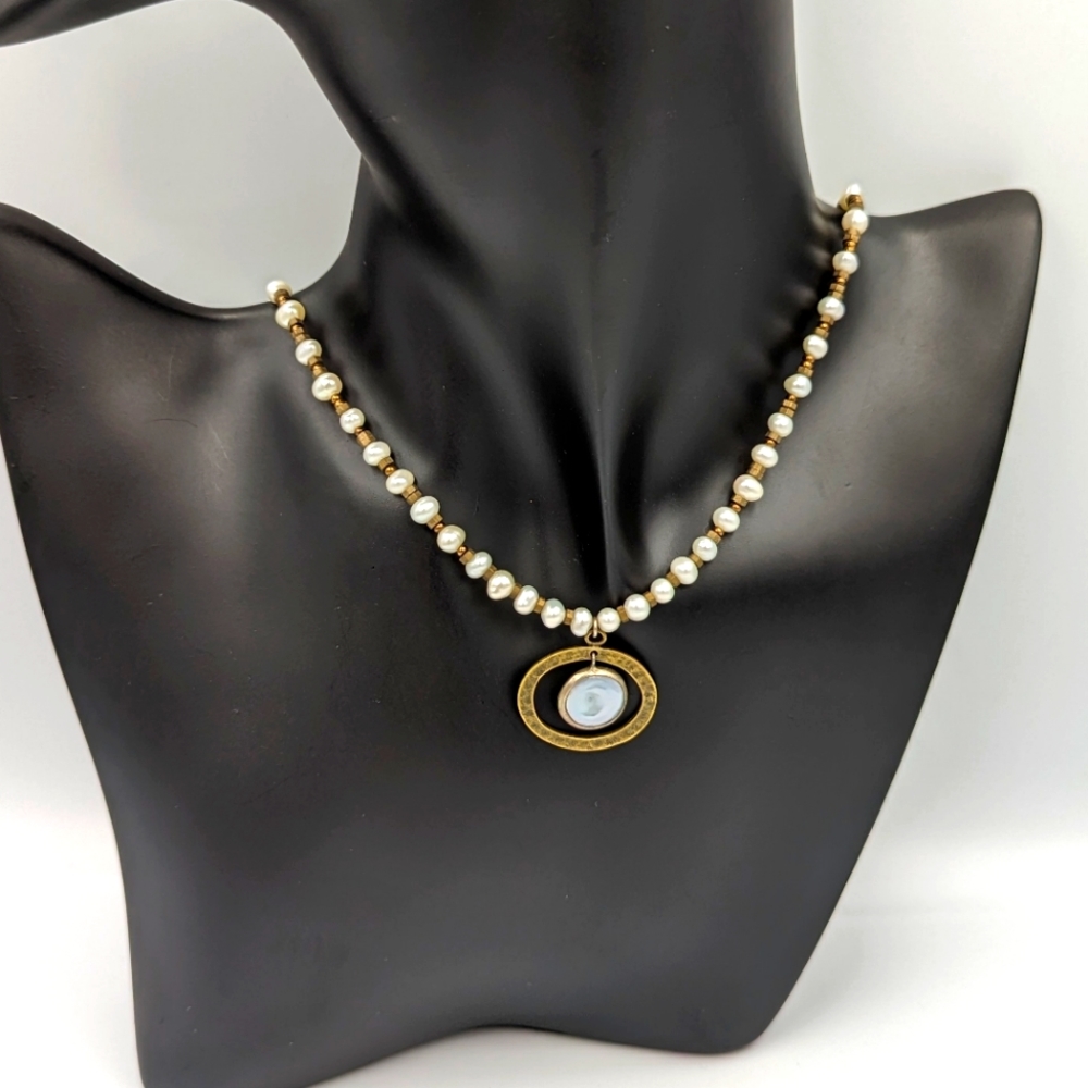 Beautiful SILPADA Pearl Brass Sterling Silver "Go Coastal" Necklace 16" To 18"